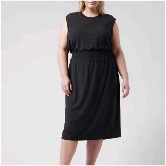 Athleta Black Santorini Cinch Sleeveless Stretchy Athleisure Midi Dress Size S - Picture 2 of 10